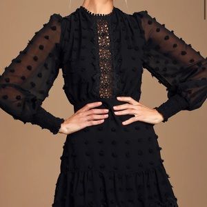 Lulus Lust or Love Black Embroidered Lace Long Sleeve Dress in black. Worn once!